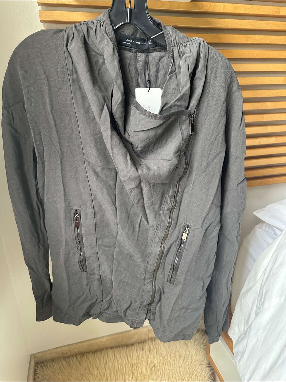 Zara Charcoal Gray Draped Zip Utility Jacket